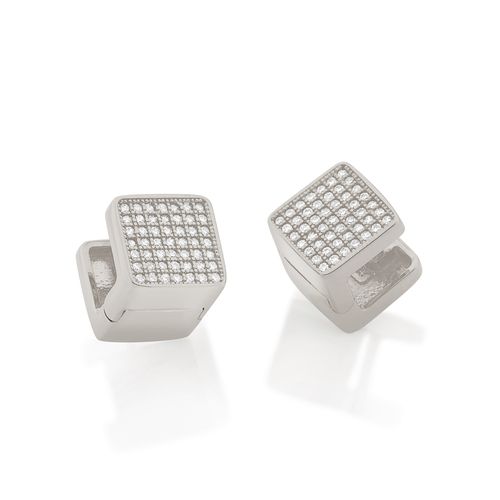 BRINCO ARGOLA QUADRADA BANHADO A RHODIUM COM ZIRCÔNIAS