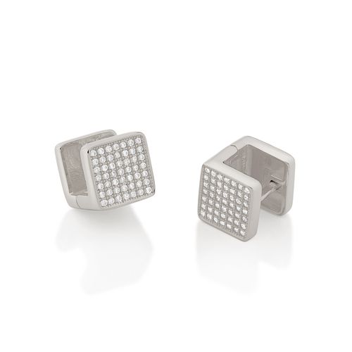 BRINCO ARGOLA QUADRADA BANHADO A RHODIUM COM ZIRCÔNIAS