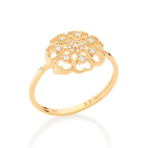 ANEL BOTÃO BANHADO A OURO 18K COM ZIRCÔNIAS