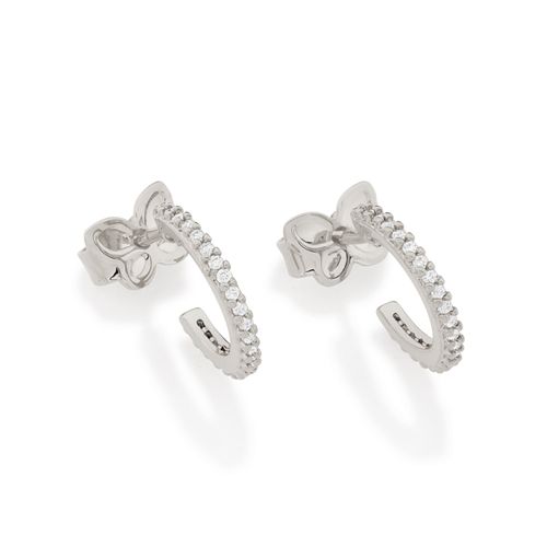 BRINCO MEIA ARGOLA BANHADO A RHODIUM COM ZIRCÔNIAS