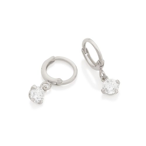 BRINCO ARGOLA PEQUENA BANHADA A RHODIUM COM ZIRCÔNIAS
