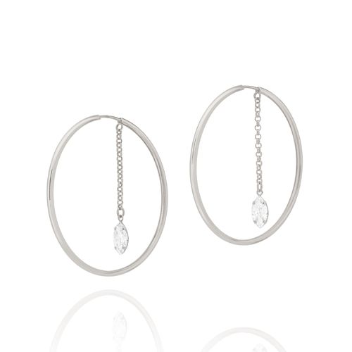 BRINCO ARGOLA BANHADO A RHODIUM COM ZIRCÔNIA NAVETE