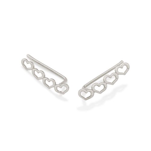 BRINCO EAR CUFF CORAÇÕES BANHADO A RHODIUM
