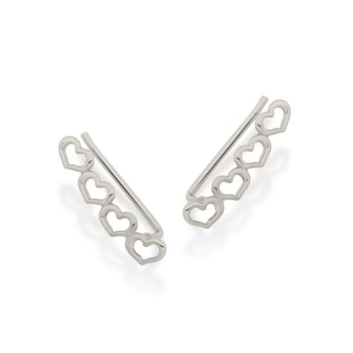 BRINCO EAR CUFF CORAÇÕES BANHADO A RHODIUM