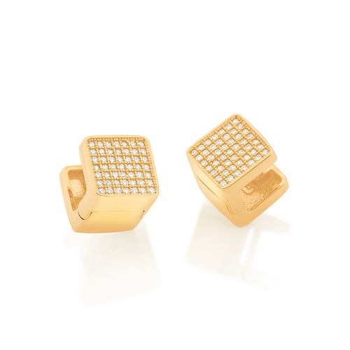 BRINCO ARGOLA QUADRADA BANHADO A OURO 18K COM ZIRCÔNIAS