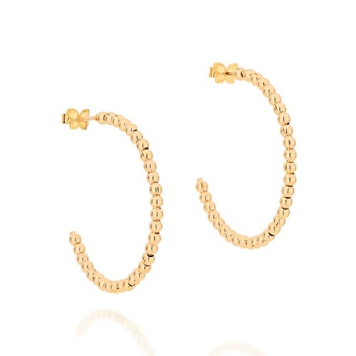 BRINCO MEIA ARGOLA BOLINHAS BANHADO A OURO 18K