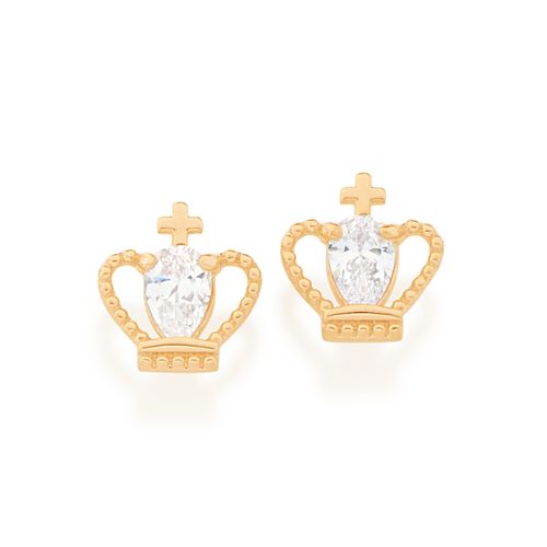 BRINCO COROA BANHADO A OURO 18K COM ZIRCÔNIAS