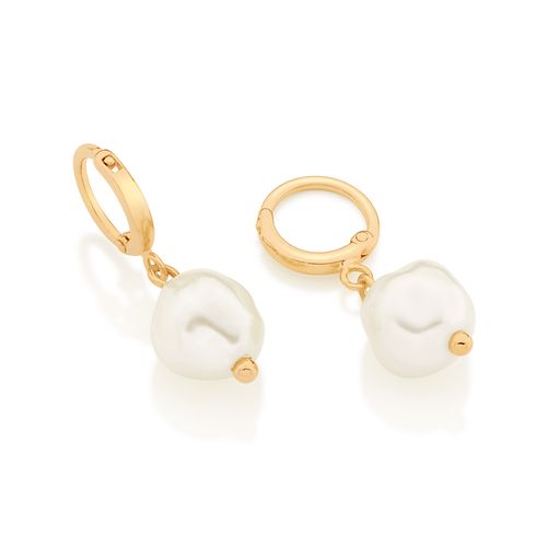 BRINCO ARGOLA BANHADO A OURO 18K COM PÉROLA DE ÁGUA DOCE SINTÉTICA