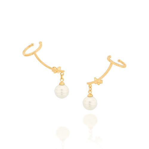 BRINCO EAR CUFF BANHADO A OURO 18K COM PÉROLA BARROCA