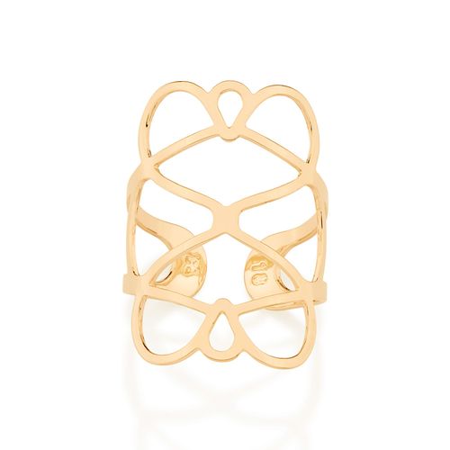 ANEL AJUSTÁVEL CORAÇÕES ESTILIZADOS BANHADO A OURO 18K