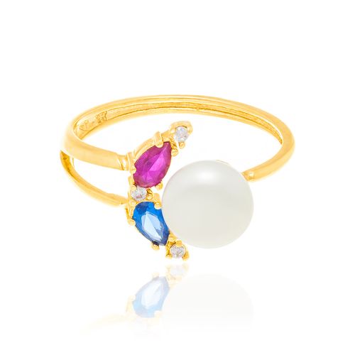 ANEL BANHADO A OURO 18K COM PÉROLA E ZIRCÔNIAS