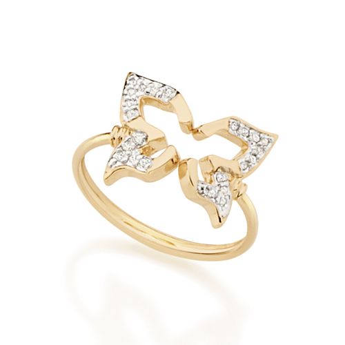 ANEL BORBOLETA BANHADO  A OURO 18K COM APLICAÇÃO DE RHODIUM