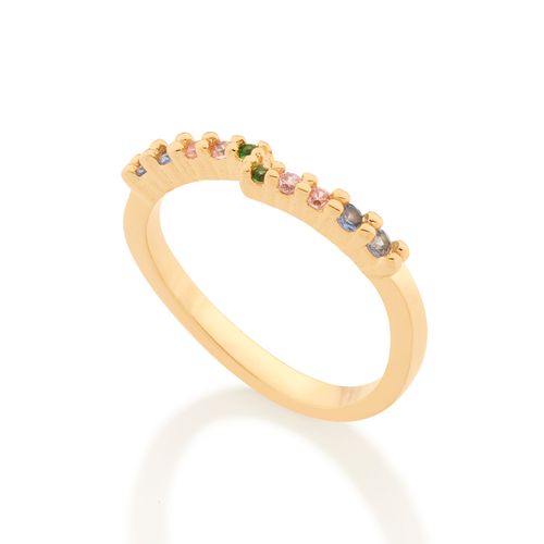 MEIA ALIANÇA ONDULADA BANHADA A OURO 18K COM ZIRCÔNIAS