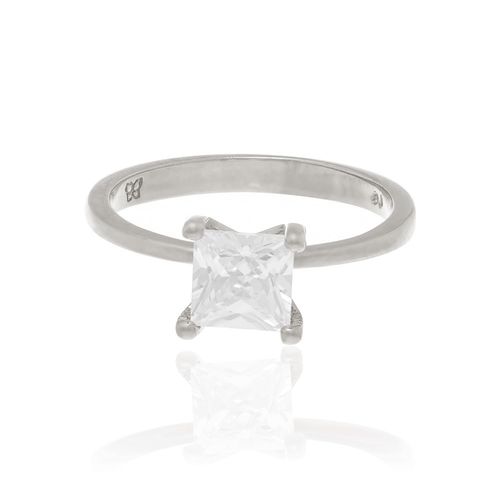 ANEL SOLITÁRIO BANHADO A RHODIUM COM ZIRCÔNIA QUADRADA