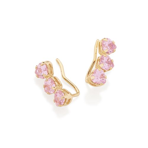 BRINCO EAR CUFF BANHADO A OURO 18K COM ZIRCÔNIAS DE CORAÇÃO