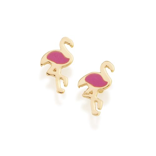 BRINCO INFANTIL BANHADO A OURO 18K FLAMINGOS