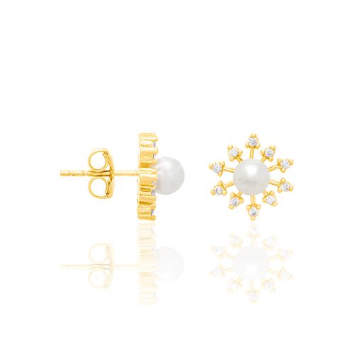 BRINCO BANHADO A OURO 18K COM PÉROLAS SINTÉTICAS E ZIRCÔNIAS