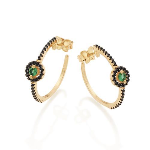 BRINCO MEIA ARGOLA BANHADO A OURO 18K COM ZIRCÔNIAS