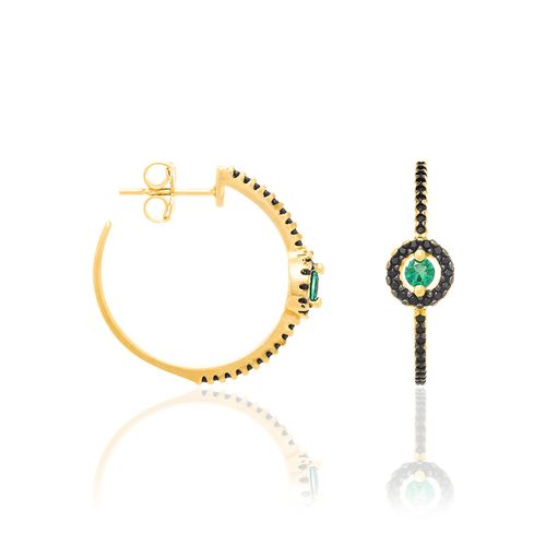 BRINCO MEIA ARGOLA BANHADO A OURO 18K COM ZIRCÔNIAS
