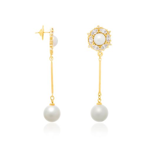 MAXI BRINCO BANHADO A OURO 18K COM ZIRCÔNIAS E PÉROLAS SINTÉTICAS