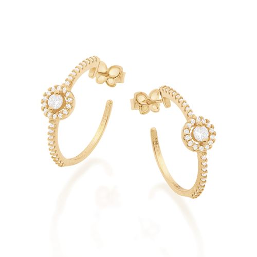 BRINCO MEIA ARGOLA BANHADO A OURO 18K COM ZIRCÔNIAS