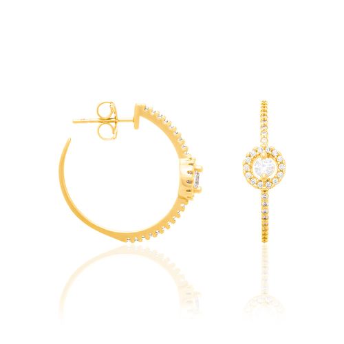 BRINCO MEIA ARGOLA BANHADO A OURO 18K COM ZIRCÔNIAS