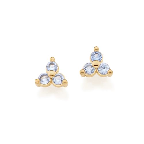 BRINCO FLOR AZUL  BANHADO A OURO 18K COM ZIRCÔNIAS
