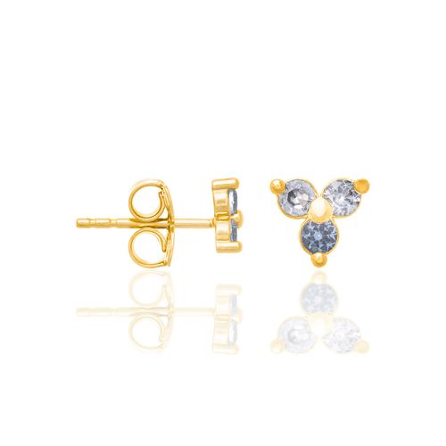 BRINCO FLOR AZUL  BANHADO A OURO 18K COM ZIRCÔNIAS