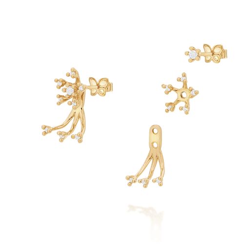 BRINCO EAR JACKET BANHADO A OURO 18K COM ZIRCÔNIAS