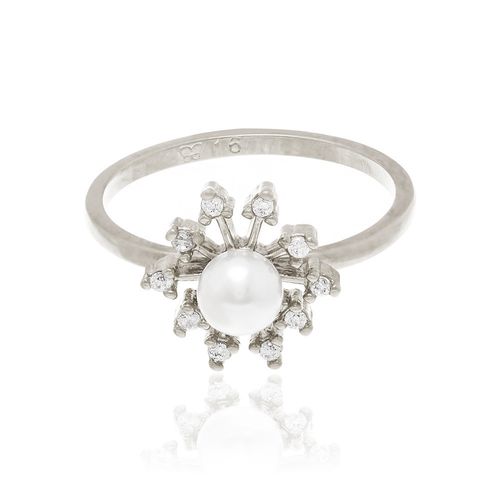 ANEL BANHADO A RHODIUM COM PÉROLA E ZIRCÔNIAS