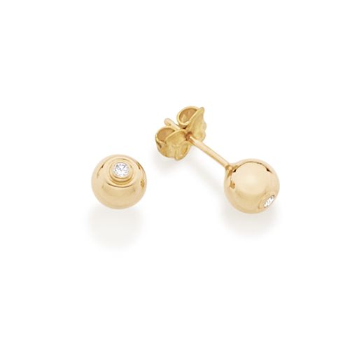 BRINCO BANHADO A OURO 18K BOLA COM ZIRCÔNIA