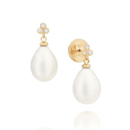 BRINCO BANHADO A OURO 18K COM PÉROLAS SINTÉTICAS E ZIRCÔNIAS