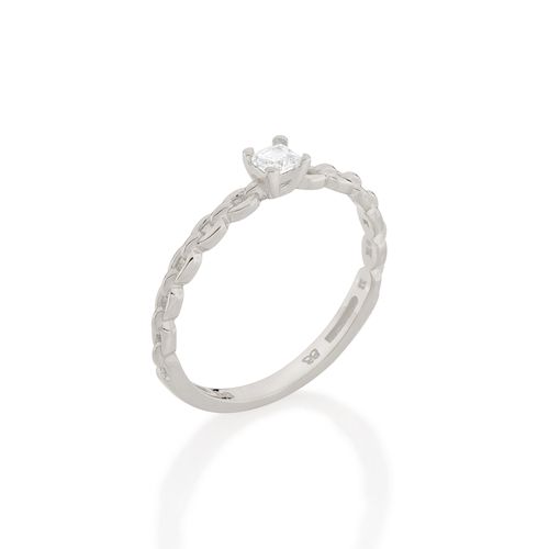 ANEL SOLITÁRIO QUADRADO BANHADO A RHODIUM COM ZIRCÔNIA