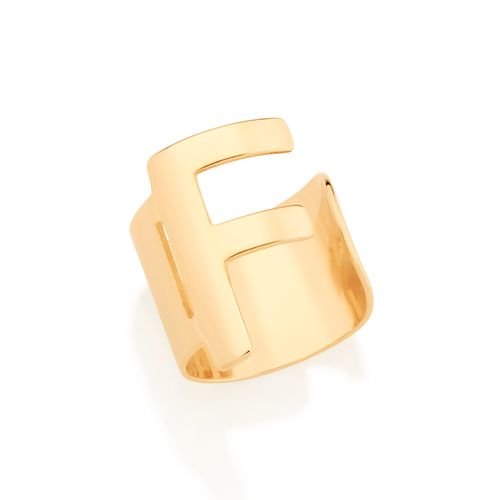 ANEL COM LETRA BANHADO A OURO 18K-LETRA F