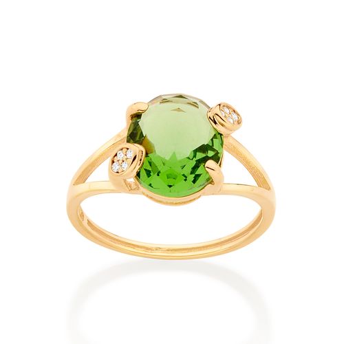 ANEL SOLITÁRIO BANHADO A OURO 18K COM CRISTAL E ZIRCÔNIAS