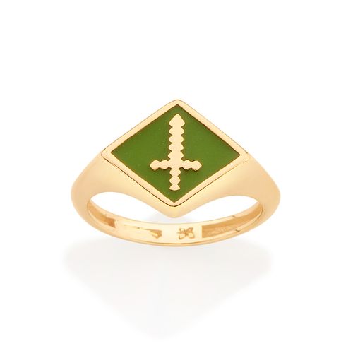 ANEL ESPADA PIXEL BANHADO A OURO 18K COM APLICAÇÃO DE RESINA