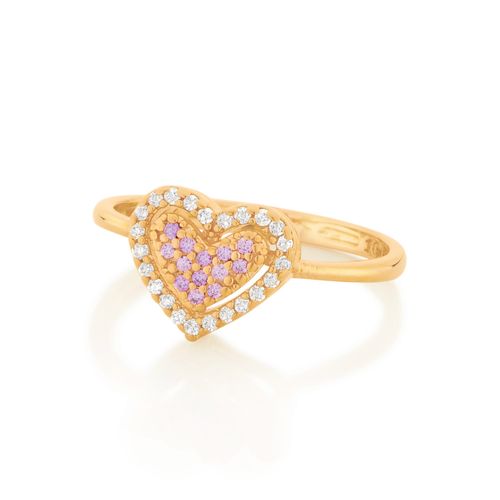 ANEL CORAÇÃO BANHADO A OURO 18K COM ZIRCÔNIAS