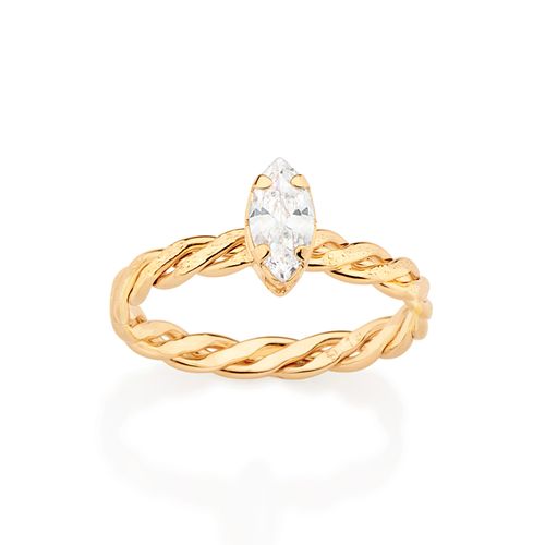 ANEL SOLITÁRIO BANHADO A OURO 18K COM ZIRCÔNIA