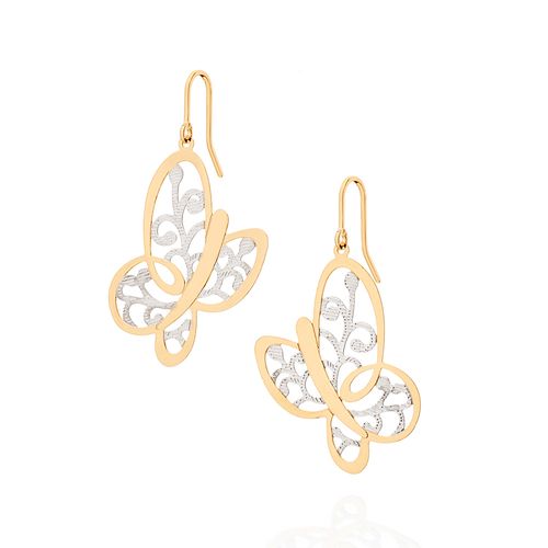 BRINCO BANHADO A OURO 18K BORBOLETA COM APLICAÇÃO DE RHODIUM