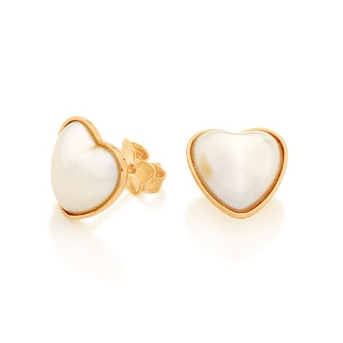 BRINCO CORAÇÃO BANHADO  A OURO 18K COM PÉROLAS