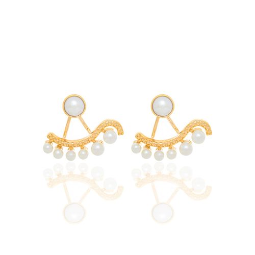 BRINCO EAR JACKET BANHADO A OURO 18K COM PÉROLAS SINTÉTICAS