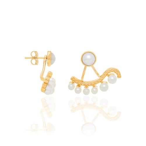 BRINCO EAR JACKET BANHADO A OURO 18K COM PÉROLAS SINTÉTICAS