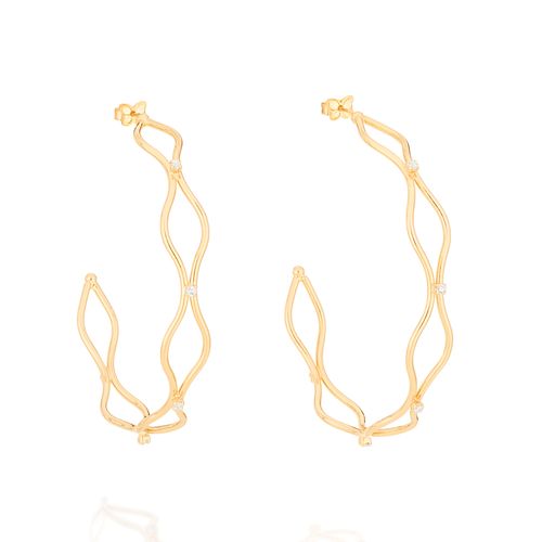 BRINCO MEIA ARGOLA BANHADO A OURO 18K COM ZIRCÔNIAS