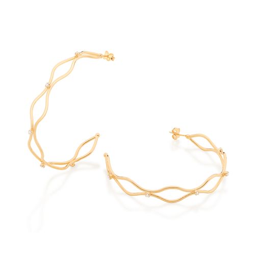 BRINCO MEIA ARGOLA BANHADO A OURO 18K COM ZIRCÔNIAS