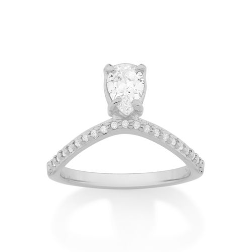 ANEL SOLITÁRIO CURVADO BANHADO A RHODIUM COM ZIRCÔNIAS