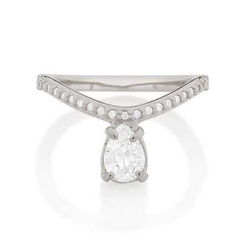 ANEL SOLITÁRIO CURVADO BANHADO A RHODIUM COM ZIRCÔNIAS