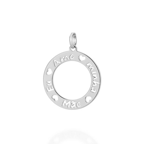 PINGENTE BANHADO A RHODIUM COM A ESCRITA EU AMO MINHA MÃE INTERCALADO COM CORAÇÕES