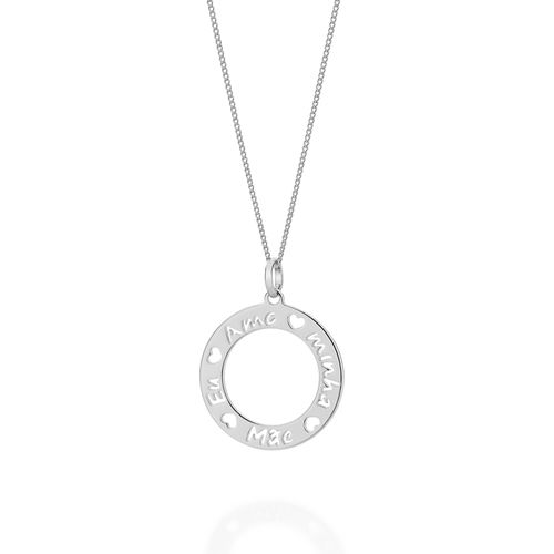PINGENTE BANHADO A RHODIUM COM A ESCRITA EU AMO MINHA MÃE INTERCALADO COM CORAÇÕES