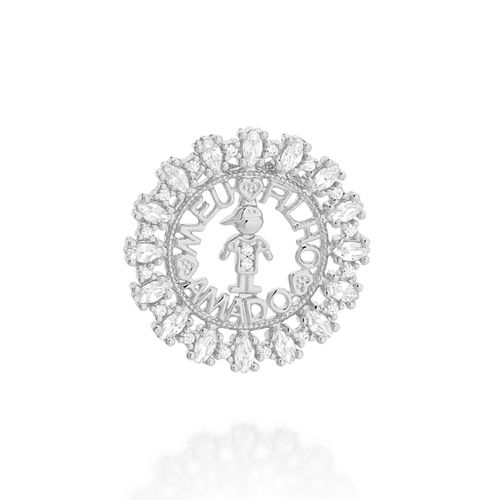 PINGENTE BANHADO A RHODIUM COM MENINO AO CENTRO E ESCRITA MEU FILHO AMADO