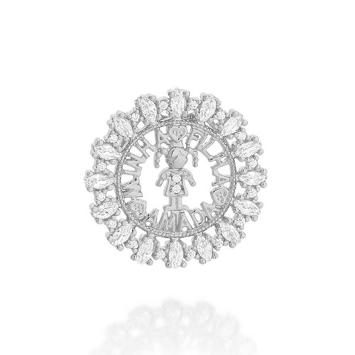 PINGENTE BANHADO A RHODIUM COM MENINA AO CENTRO E ESCRITA MINHA FILHA AMADA